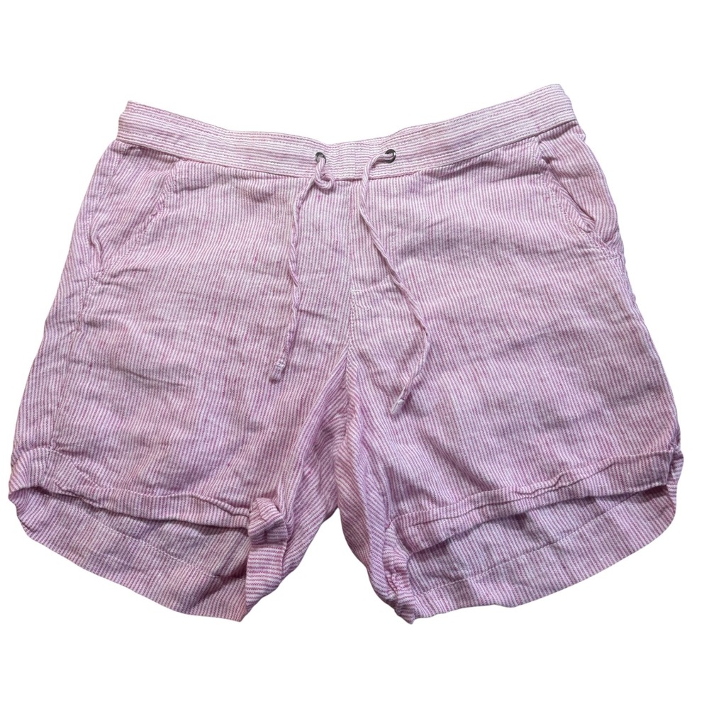 George & Martha Pink White Striped Linen Shorts Womens Small Elastic Drawstring